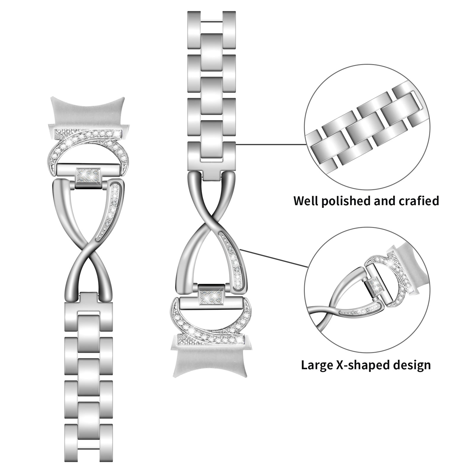 Watch Band for Samsung Galaxy Watch6 40mm 44mm Watch6 Classic 43mm 47mm Watch 5 40mm 44mm Watch4 40mm 44mm Rhinestones Decor Alloy Wrist Strap with Connector Watch Band for Samsung Galaxy Watch6 40mm 44mm Watch6 Classic 43mm 47mm Watch 5 40mm 44mm Watch4 40mm 44mm Rhinestones Decor Alloy Wrist Strap with Connector